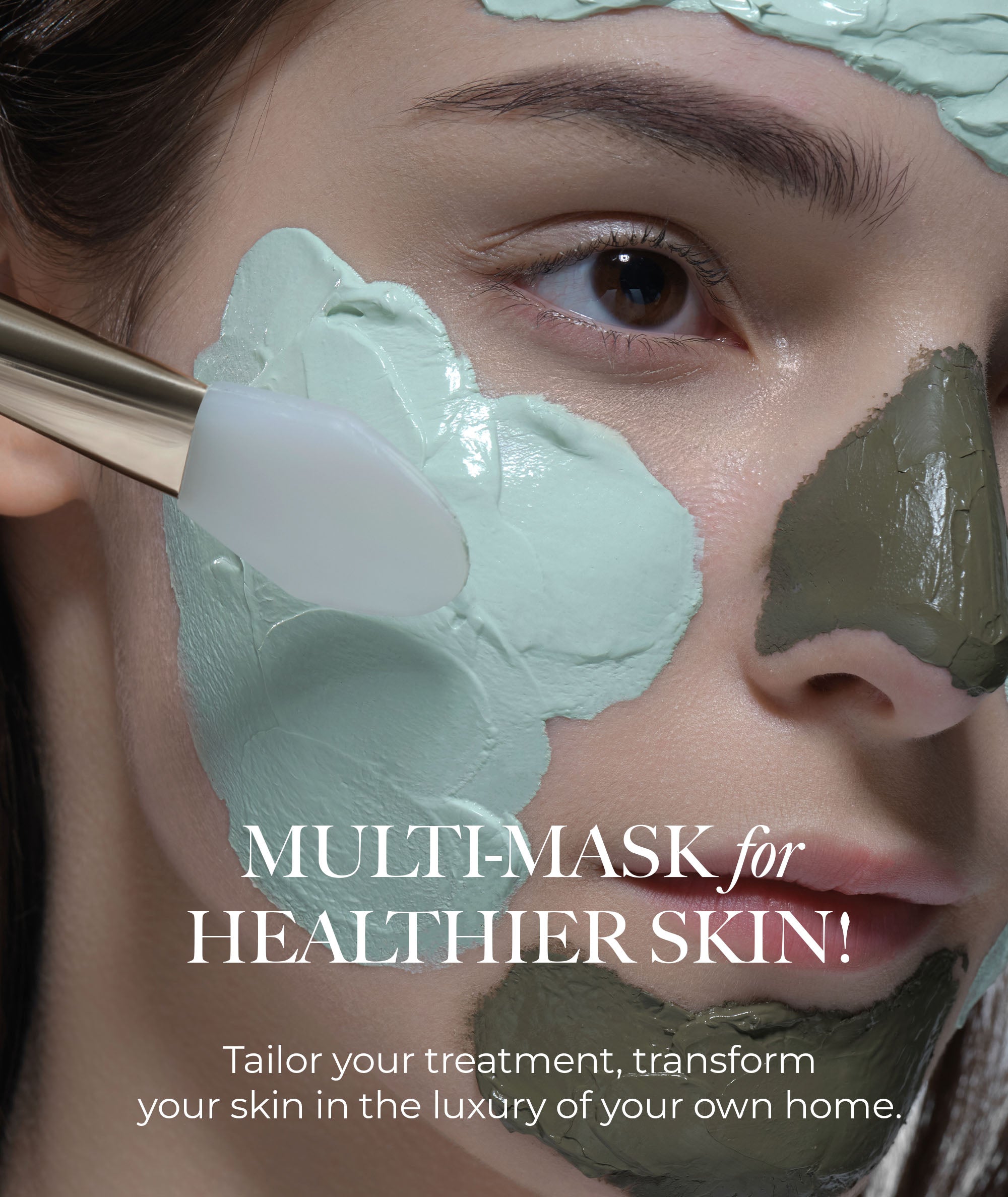 Model using multi-mask method which helps to transform the skin in the luxury of your own home