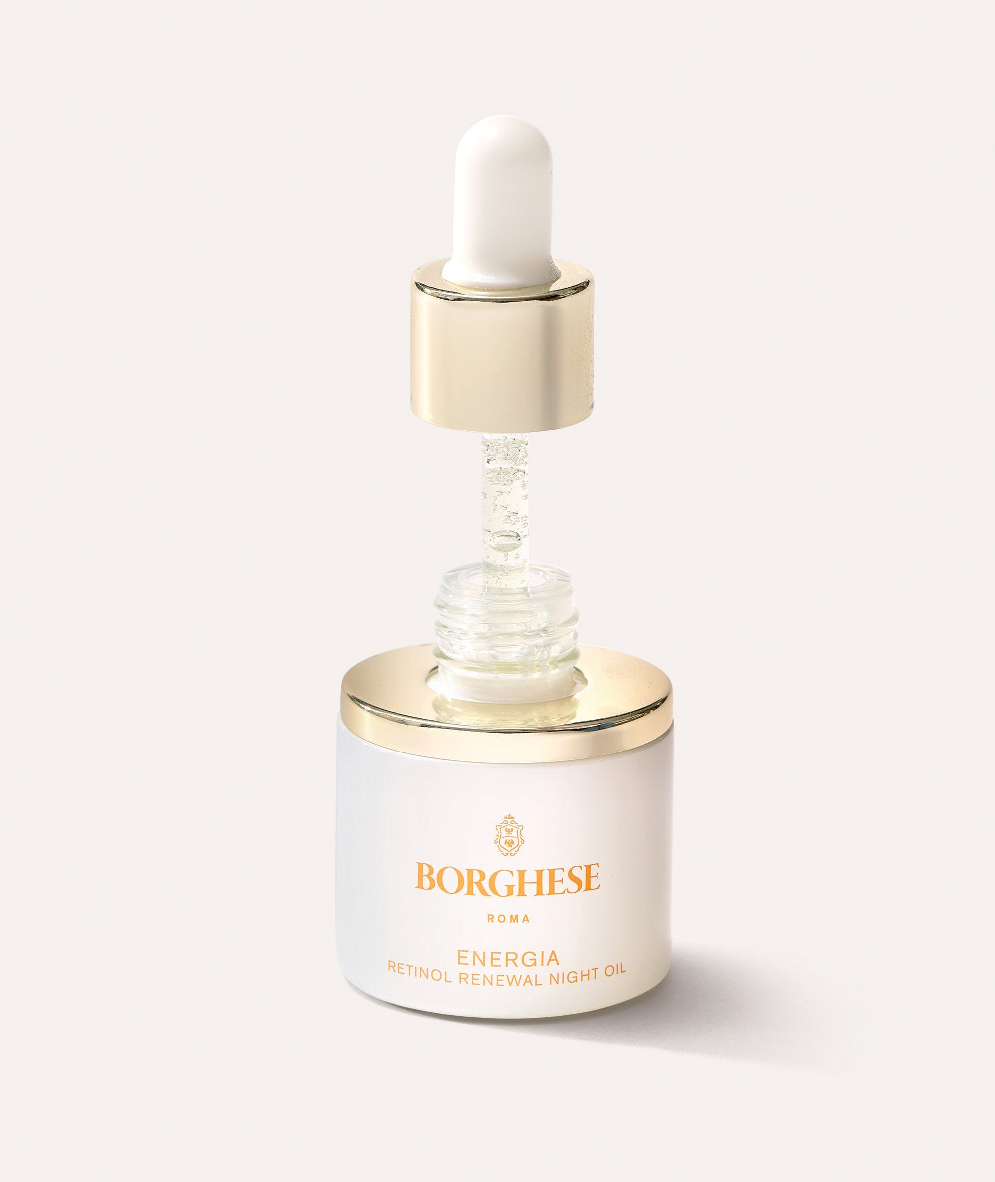 Product image ENERGIA Retinol Renewal Night Oil with dropper open showing  easy application 